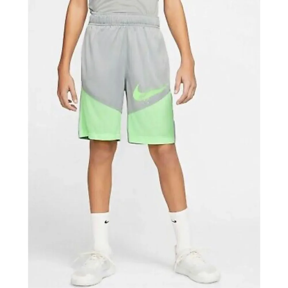 Nike Boy's Graphic Dri-Fit Training Shorts Kids Size XL Gray/ Green  CJ7811-077